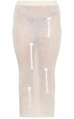 Sale PrettyLittleThing Distressed Knit Maxi Skirt Oatmeal