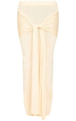 Oatmeal Fine Knit Drape Tie Maxi Skirt