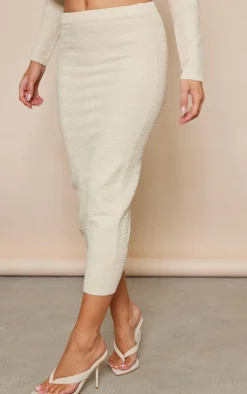 Clearance PrettyLittleThing Flower Embossed Bodycon Split Skirt Oatmeal