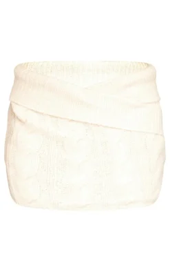 PrettyLittleThing Folodver Detail V Front Mini Skirt Oatmeal