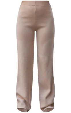 Sale PrettyLittleThing Knit Straight Leg Pants Oatmeal