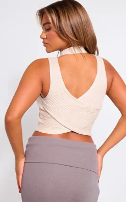 PrettyLittleThing Sleeveless Tops*Knitted Ribbed Racer Neck Open Back Top