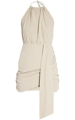 Linen Look Drape Detail Bodycon Dress-PrettyLittleThing Outlet