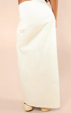 Oatmeal Linen Look Ruched Maxi Skirt