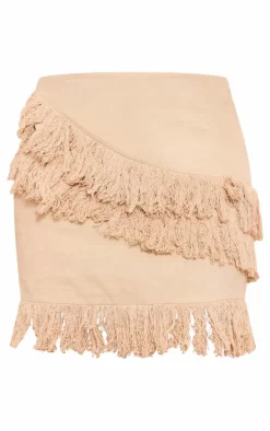 Oatmeal Linen Look Tassel Mini Skirt