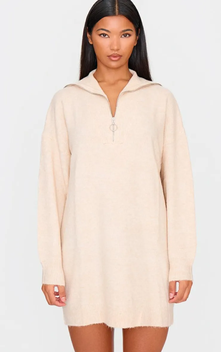 Luxe Knit Half Zip Sweater Dress-PrettyLittleThing Best