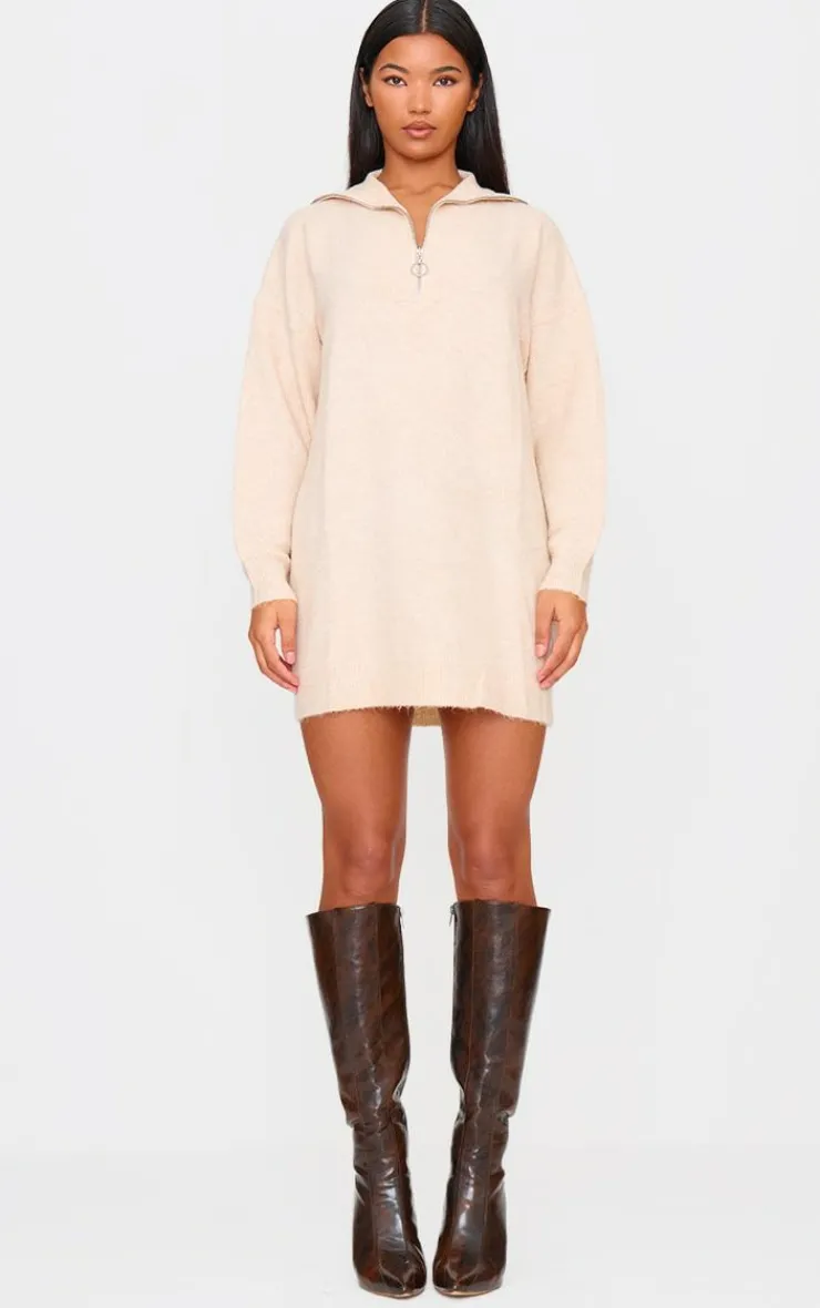 Luxe Knit Half Zip Sweater Dress-PrettyLittleThing Best