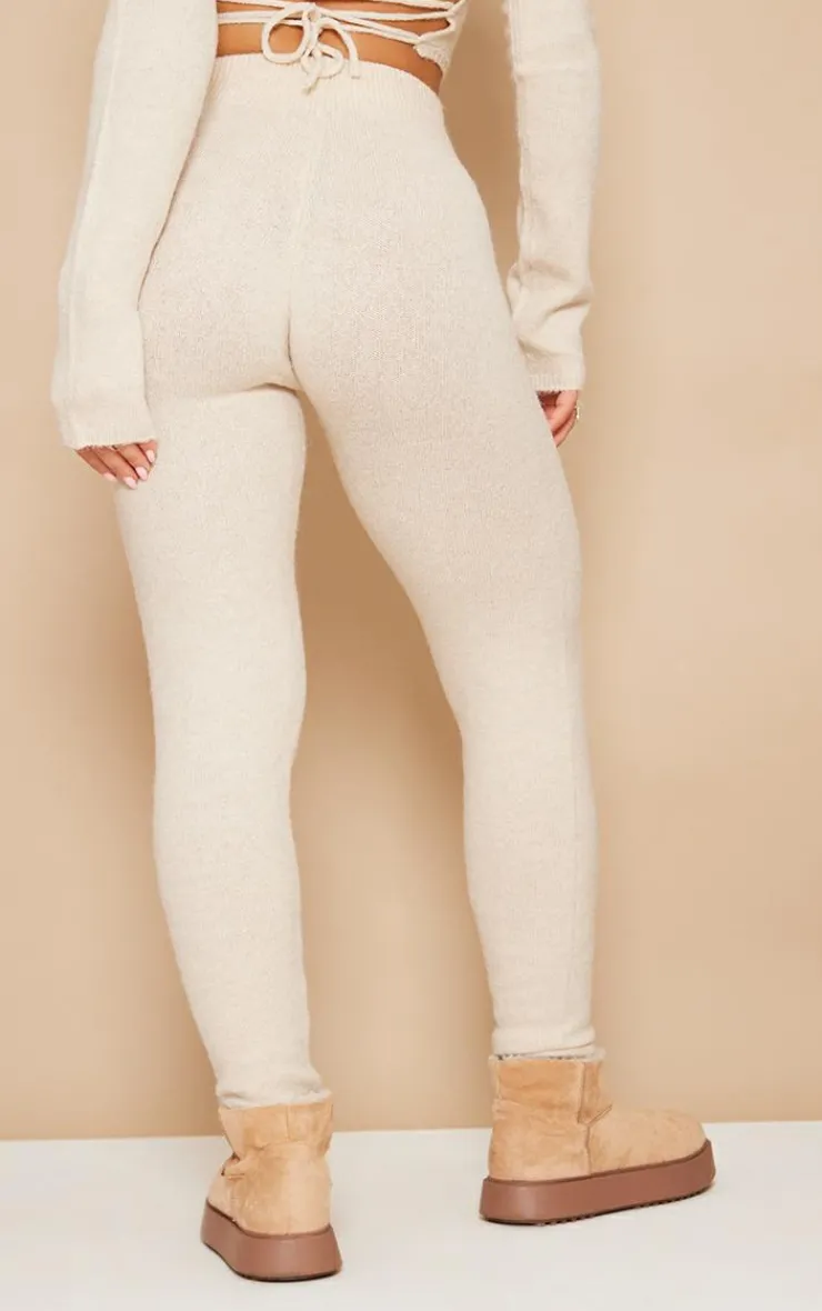 New PrettyLittleThing Luxe Knit Leggings Oatmeal