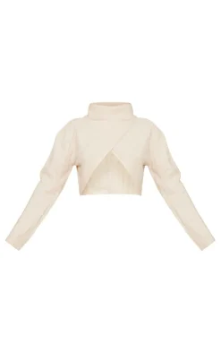 PrettyLittleThing Knitted Two Piece Sets*Luxe Knit Wide Rib Cross Back Crop Sweater