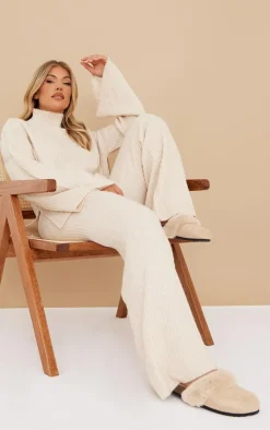 PrettyLittleThing Knitted Two Piece Sets*Luxe Rib Knit Wide Leg Pants