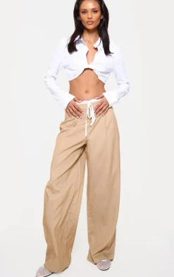 Oatmeal Marl Woven Double Waistband Tailored Pants