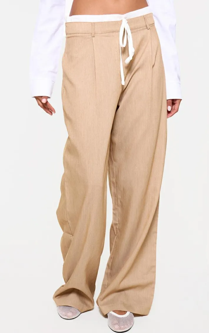 Oatmeal Marl Woven Double Waistband Tailored Pants