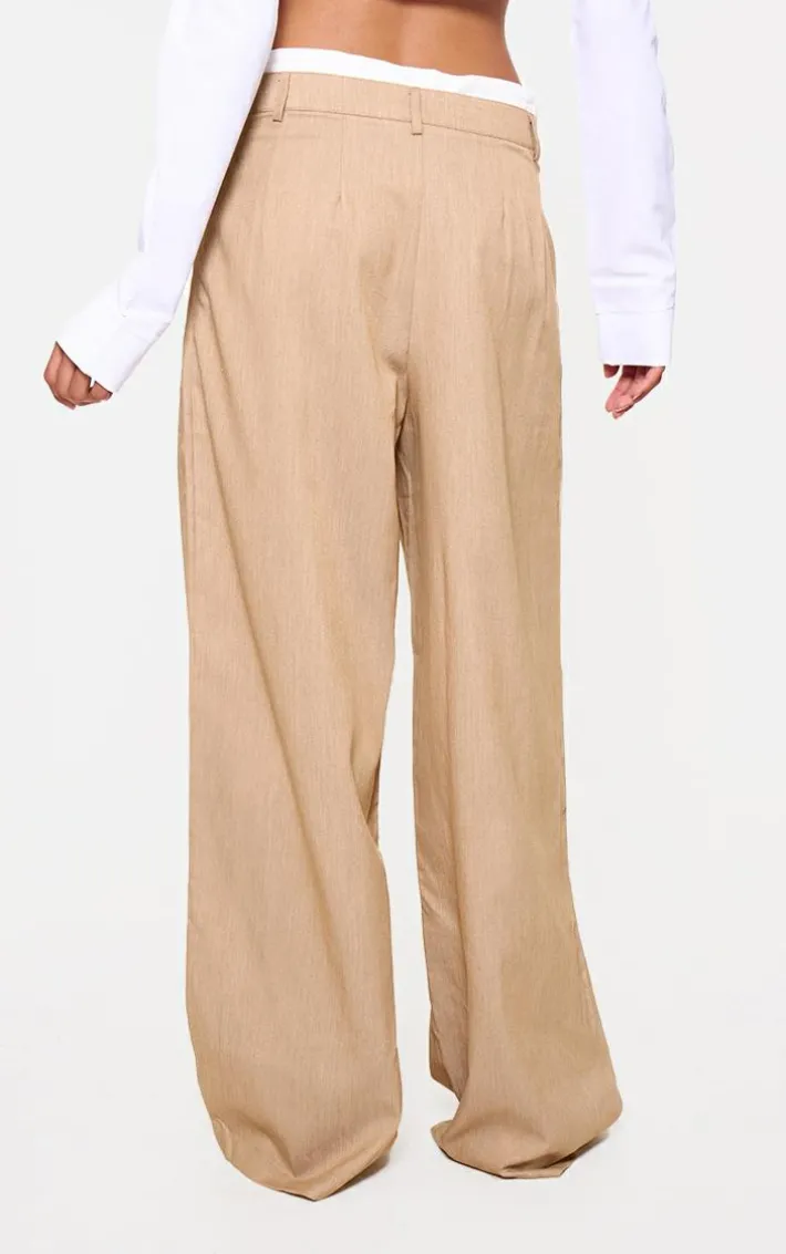 Oatmeal Marl Woven Double Waistband Tailored Pants