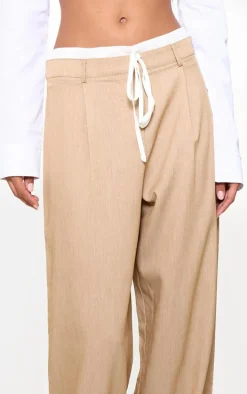 Oatmeal Marl Woven Double Waistband Tailored Pants