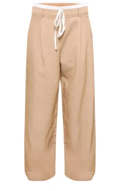 Oatmeal Marl Woven Double Waistband Tailored Pants