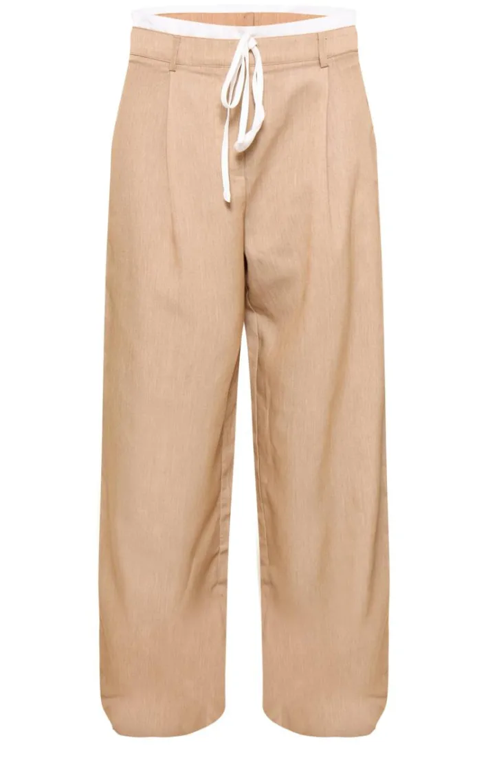 Oatmeal Marl Woven Double Waistband Tailored Pants