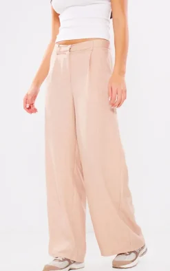 Oatmeal Marl Woven Pleat Front Straight Leg Tailored Pants