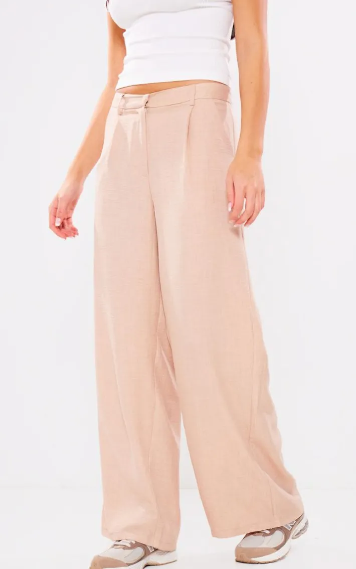 Oatmeal Marl Woven Pleat Front Straight Leg Tailored Pants