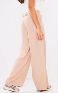 Oatmeal Marl Woven Pleat Front Straight Leg Tailored Pants