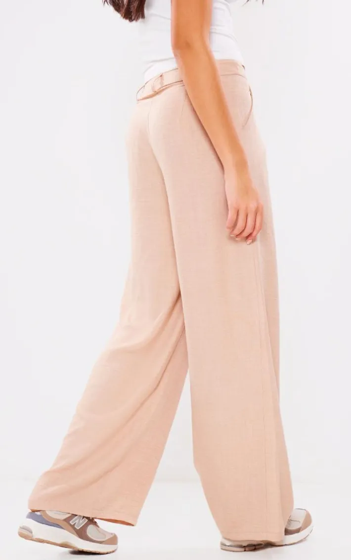 Oatmeal Marl Woven Pleat Front Straight Leg Tailored Pants