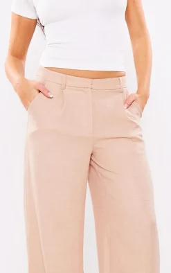 Oatmeal Marl Woven Pleat Front Straight Leg Tailored Pants