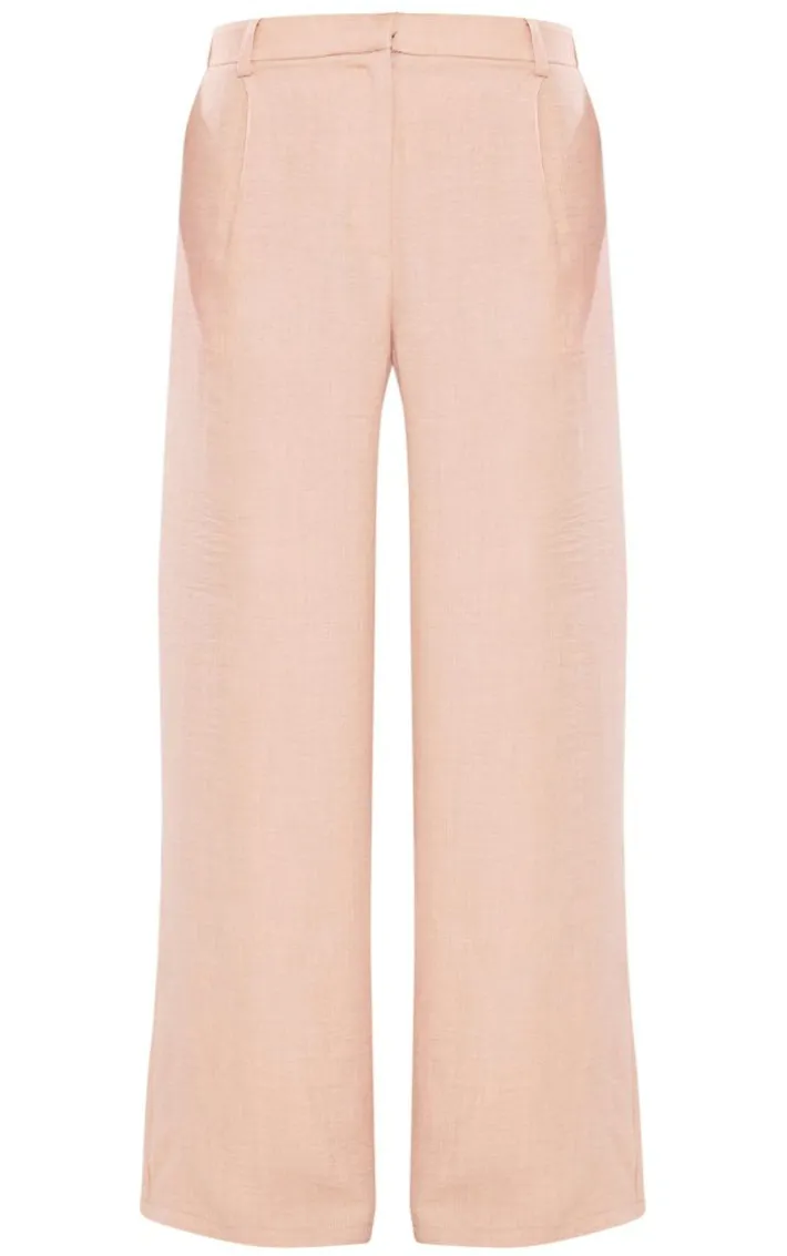 Oatmeal Marl Woven Pleat Front Straight Leg Tailored Pants