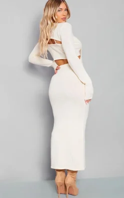 Oatmeal Open Back Contrast Bralet Knit Midaxi Dress