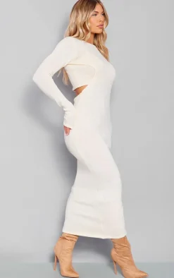 Oatmeal Open Back Contrast Bralet Knit Midaxi Dress