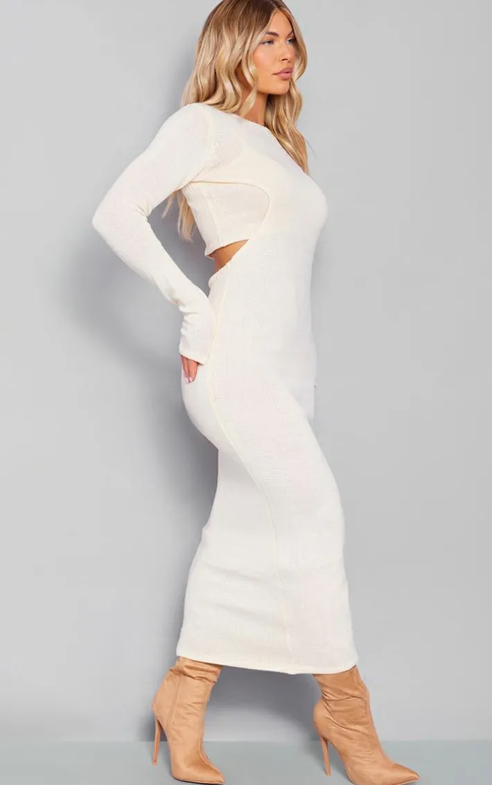 Oatmeal Open Back Contrast Bralet Knit Midaxi Dress