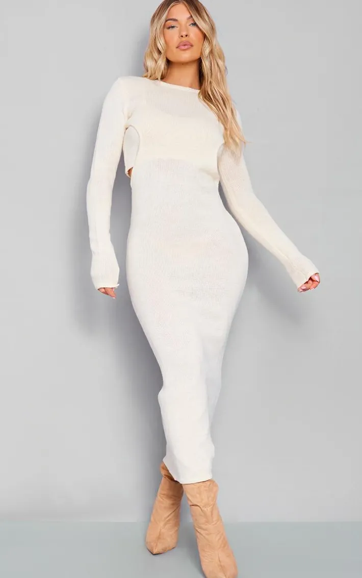 Oatmeal Open Back Contrast Bralet Knit Midaxi Dress