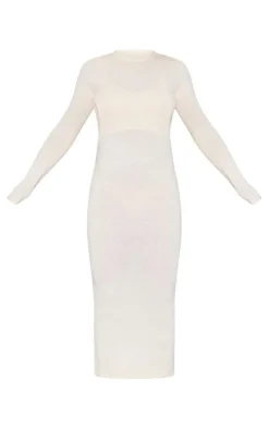 Oatmeal Open Back Contrast Bralet Knit Midaxi Dress