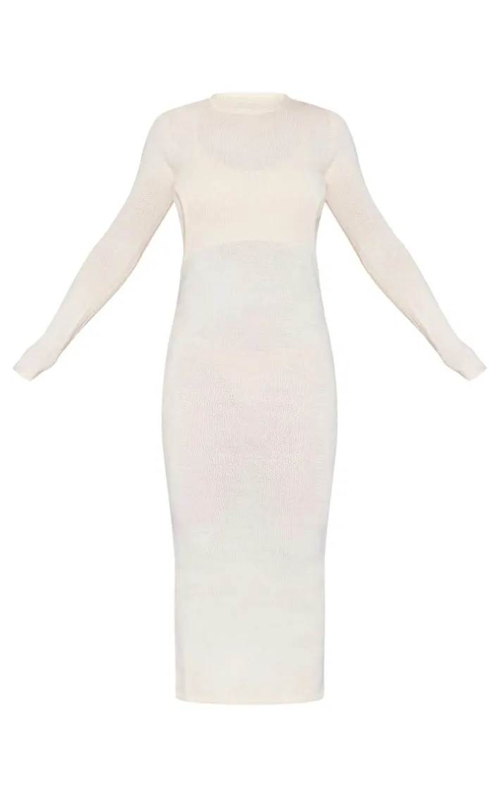 Oatmeal Open Back Contrast Bralet Knit Midaxi Dress