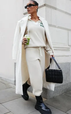 Online PrettyLittleThing Oversized Knitted Drawstring Sweatpants Oatmeal