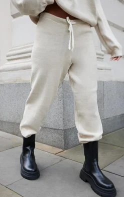 Online PrettyLittleThing Oversized Knitted Drawstring Sweatpants Oatmeal