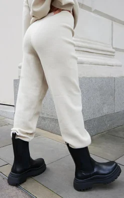 Online PrettyLittleThing Oversized Knitted Drawstring Sweatpants Oatmeal