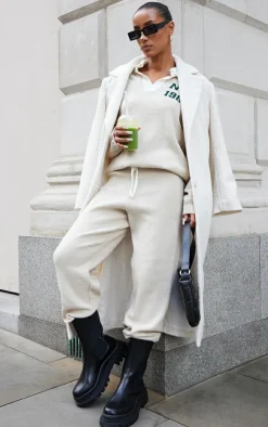 Online PrettyLittleThing Oversized Knitted Drawstring Sweatpants Oatmeal