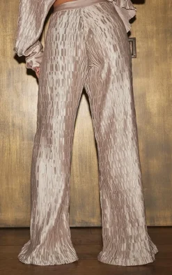 Hot PrettyLittleThing Plisse Wide Leg Pants Oatmeal