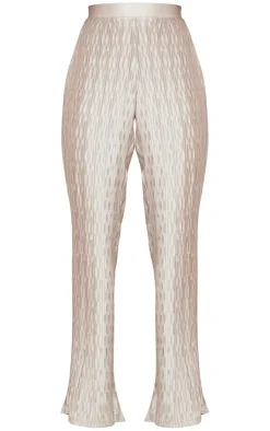 Hot PrettyLittleThing Plisse Wide Leg Pants Oatmeal