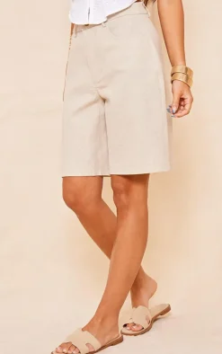 Oatmeal Premium Linen Look Long Shorts