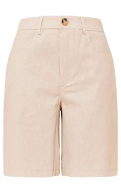 Oatmeal Premium Linen Look Long Shorts