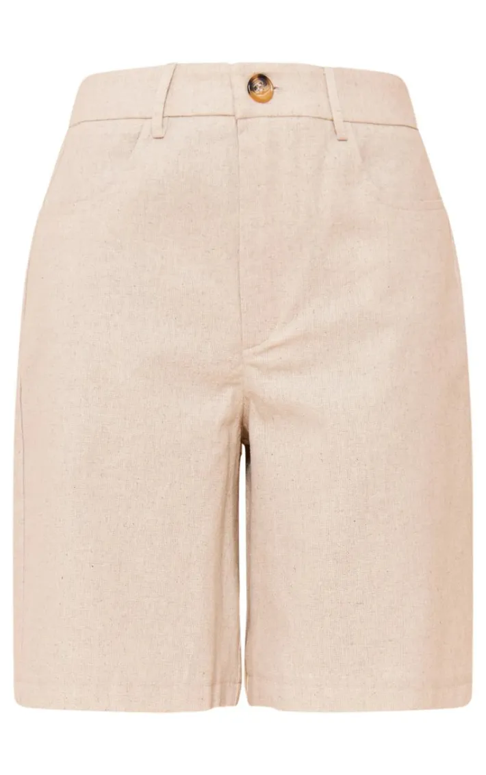 Oatmeal Premium Linen Look Long Shorts
