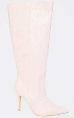 PrettyLittleThing Knee High Boots*PU Point Toe Basket Weave Knee High Boots