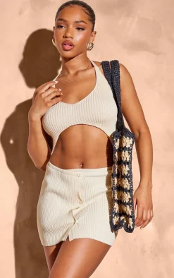 PrettyLittleThing Knitted Tops*Rib Knit Cut Out Halterneck Top