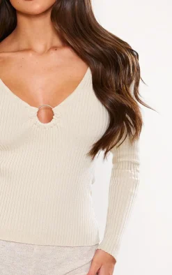 PrettyLittleThing Knitted Tops*Rib Knit O Ring Long Sleeve Top