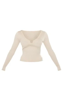PrettyLittleThing Knitted Tops*Rib Knit O Ring Long Sleeve Top