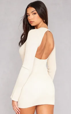 Rib Knit Open Back Mini Dress-PrettyLittleThing New