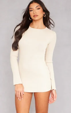 Rib Knit Open Back Mini Dress-PrettyLittleThing New