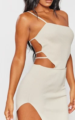 Rib Knit Strappy Back Mini Dress-PrettyLittleThing New