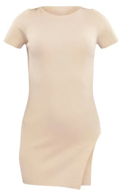 Ribbed Knit Side Split Bodycon Dress-PrettyLittleThing New