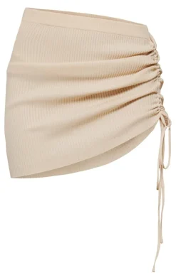 Outlet PrettyLittleThing Ruched Side Knit Mini Skirt Oatmeal